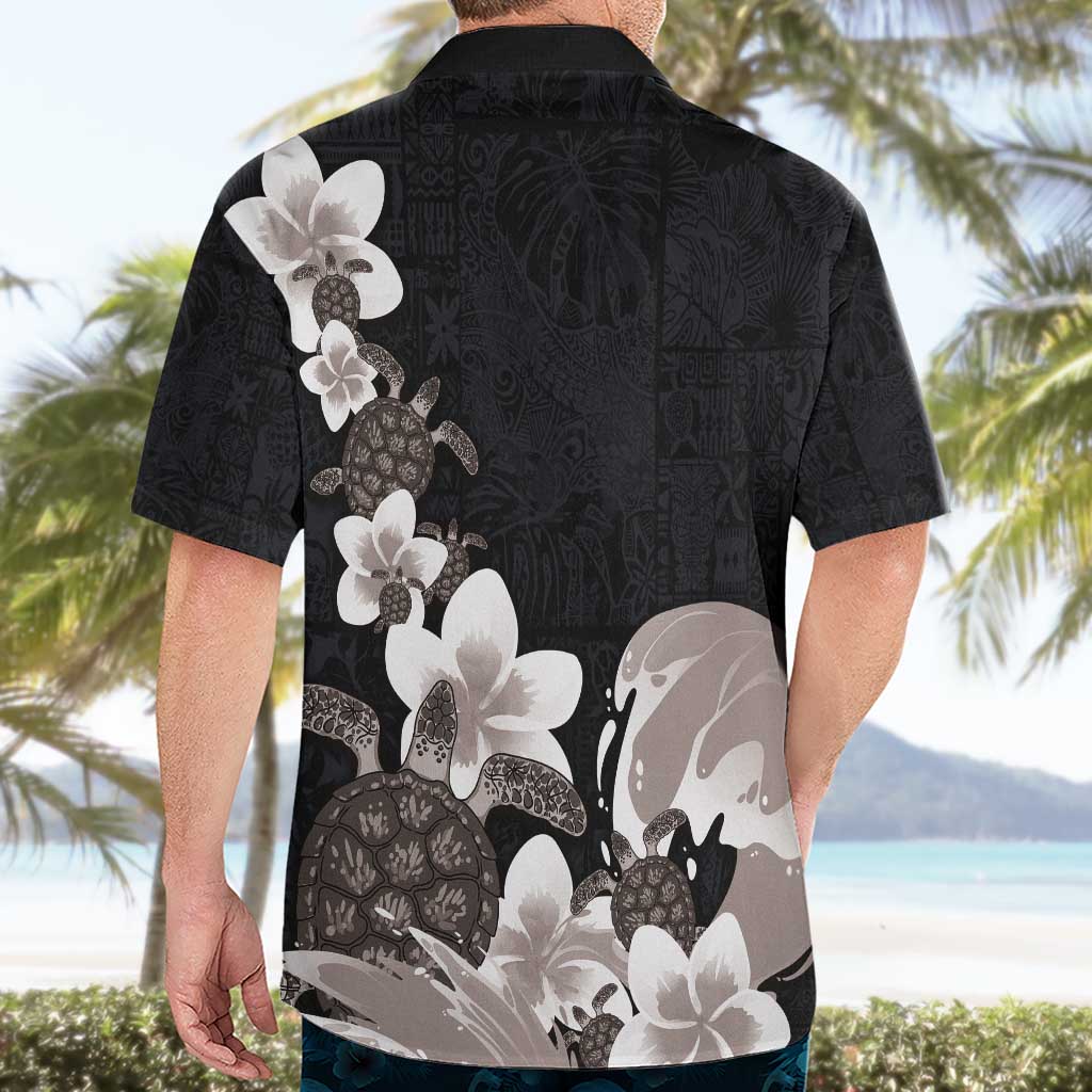 Hawaiian Plumeria and Turtle Hawaiian Shirt with Polynesian Tribal Art Pattern Grayscale Color LT03 - Polynesian Pride