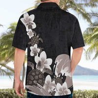 Hawaiian Plumeria and Turtle Hawaiian Shirt with Polynesian Tribal Art Pattern Grayscale Color LT03 - Polynesian Pride