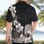 Hawaiian Plumeria and Turtle Hawaiian Shirt with Polynesian Tribal Art Pattern Grayscale Color