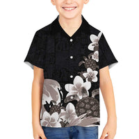 Hawaiian Plumeria and Turtle Hawaiian Shirt with Polynesian Tribal Art Pattern Grayscale Color LT03 - Polynesian Pride