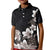 Hawaiian Plumeria and Turtle Kid Polo Shirt with Polynesian Tribal Art Pattern Grayscale Color