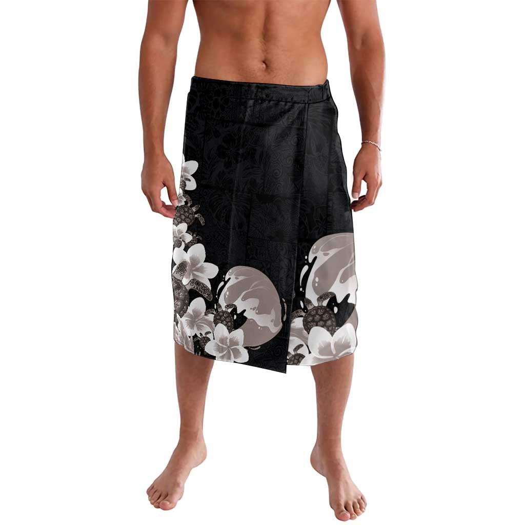 Hawaiian Plumeria and Turtle Lavalava with Polynesian Tribal Art Pattern Grayscale Color LT03 Black - Polynesian Pride