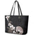 Hawaiian Plumeria and Turtle Leather Tote Bag with Polynesian Tribal Art Pattern Grayscale Color