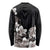 Hawaiian Plumeria and Turtle Long Sleeve Shirt with Polynesian Tribal Art Pattern Grayscale Color