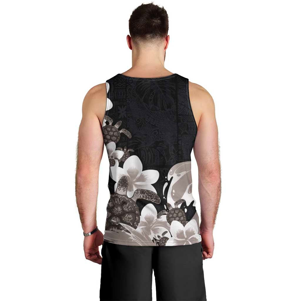 Hawaiian Plumeria and Turtle Men Tank Top with Polynesian Tribal Art Pattern Grayscale Color LT03 - Polynesian Pride