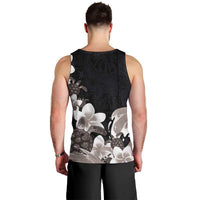 Hawaiian Plumeria and Turtle Men Tank Top with Polynesian Tribal Art Pattern Grayscale Color LT03 - Polynesian Pride