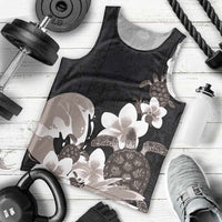 Hawaiian Plumeria and Turtle Men Tank Top with Polynesian Tribal Art Pattern Grayscale Color LT03 - Polynesian Pride