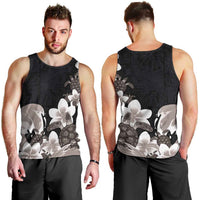 Hawaiian Plumeria and Turtle Men Tank Top with Polynesian Tribal Art Pattern Grayscale Color LT03 - Polynesian Pride