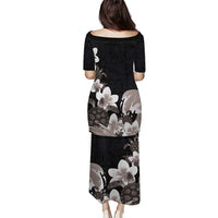 Hawaiian Plumeria and Turtle Puletasi with Polynesian Tribal Art Pattern Grayscale Color LT03 - Polynesian Pride