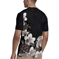 Hawaiian Plumeria and Turtle Rugby Jersey with Polynesian Tribal Art Pattern Grayscale Color LT03 - Polynesian Pride
