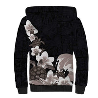 Hawaiian Plumeria and Turtle Sherpa Hoodie with Polynesian Tribal Art Pattern Grayscale Color LT03 - Polynesian Pride