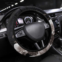 Hawaiian Plumeria and Turtle Steering Wheel Cover with Polynesian Tribal Art Pattern Grayscale Color LT03 Universal Fit Black - Polynesian Pride