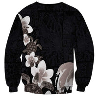 Hawaiian Plumeria and Turtle Sweatshirt with Polynesian Tribal Art Pattern Grayscale Color LT03 - Polynesian Pride