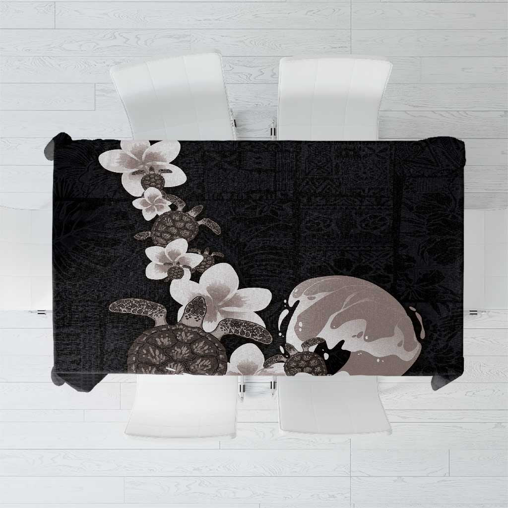 Hawaiian Plumeria and Turtle Tablecloth with Polynesian Tribal Art Pattern Grayscale Color LT03 Black - Polynesian Pride