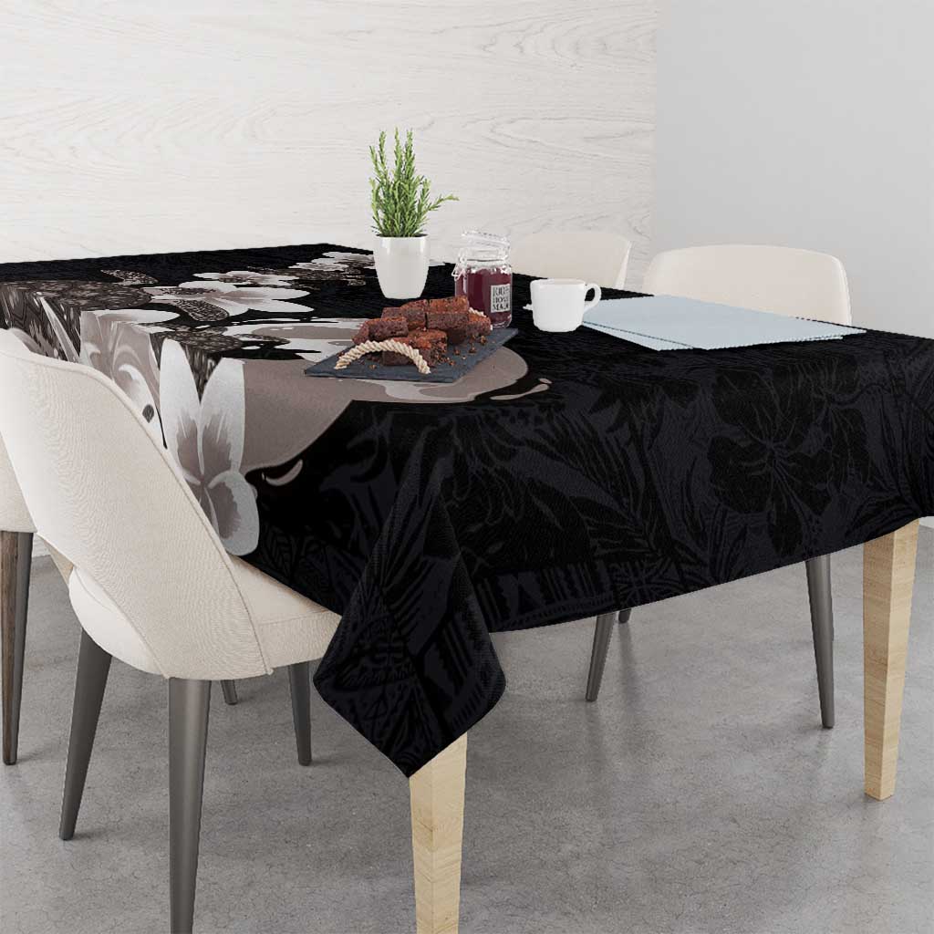 Hawaiian Plumeria and Turtle Tablecloth with Polynesian Tribal Art Pattern Grayscale Color LT03 - Polynesian Pride
