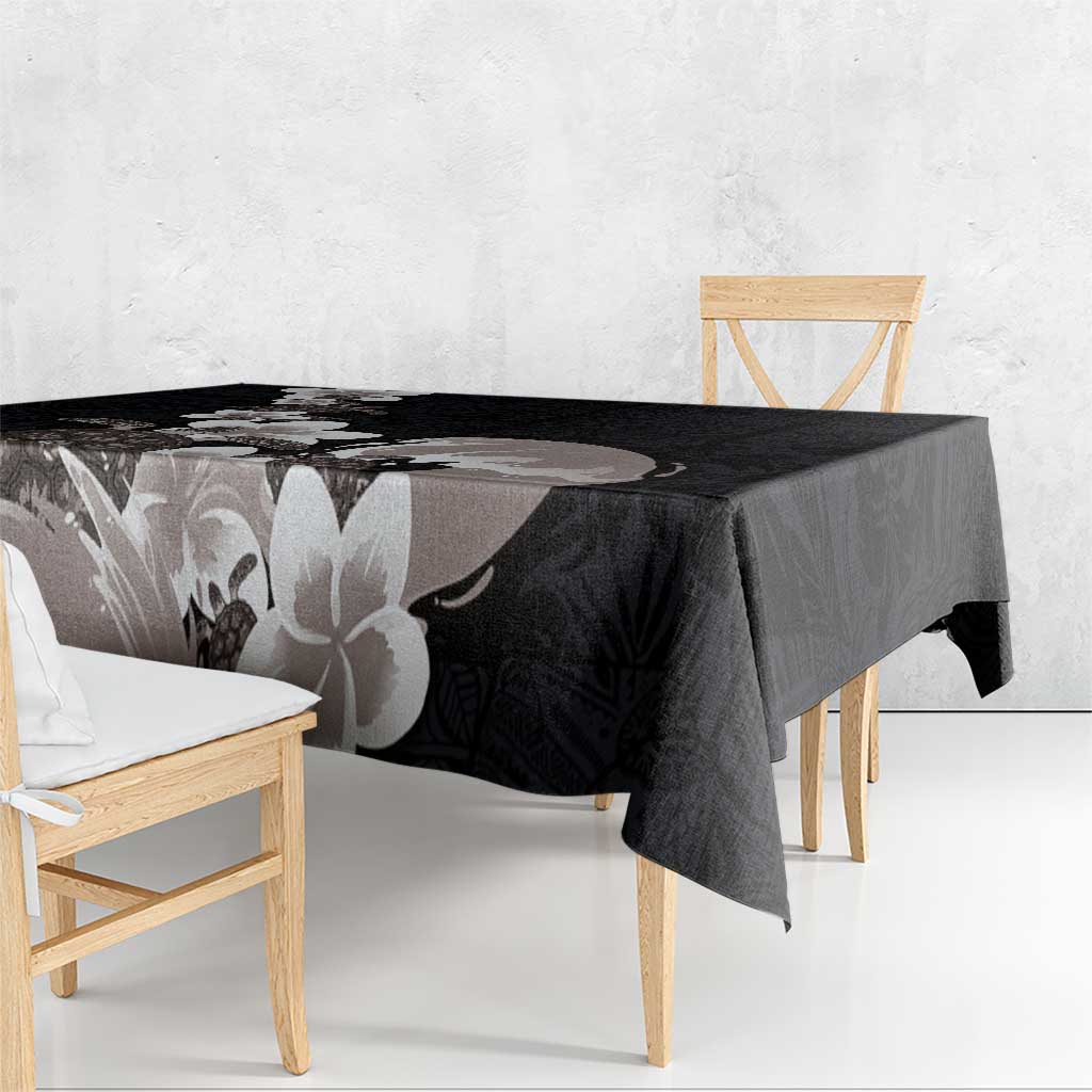 Hawaiian Plumeria and Turtle Tablecloth with Polynesian Tribal Art Pattern Grayscale Color LT03 - Polynesian Pride