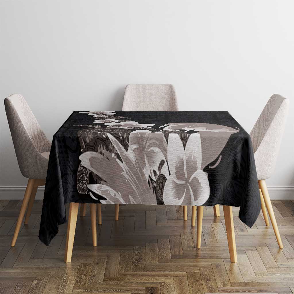 Hawaiian Plumeria and Turtle Tablecloth with Polynesian Tribal Art Pattern Grayscale Color LT03 - Polynesian Pride