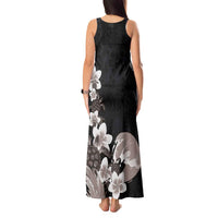 Hawaiian Plumeria and Turtle Tank Maxi Dress with Polynesian Tribal Art Pattern Grayscale Color LT03 - Polynesian Pride