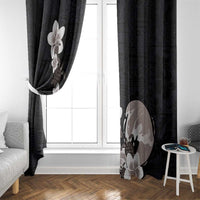 Hawaiian Plumeria and Turtle Window Curtain with Polynesian Tribal Art Pattern Grayscale Color LT03 - Polynesian Pride