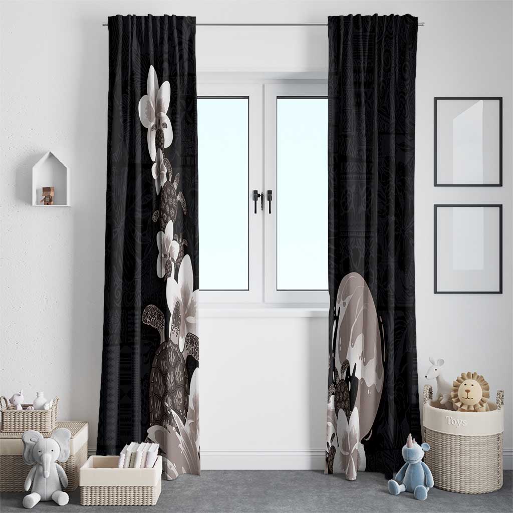 Hawaiian Plumeria and Turtle Window Curtain with Polynesian Tribal Art Pattern Grayscale Color LT03 - Polynesian Pride