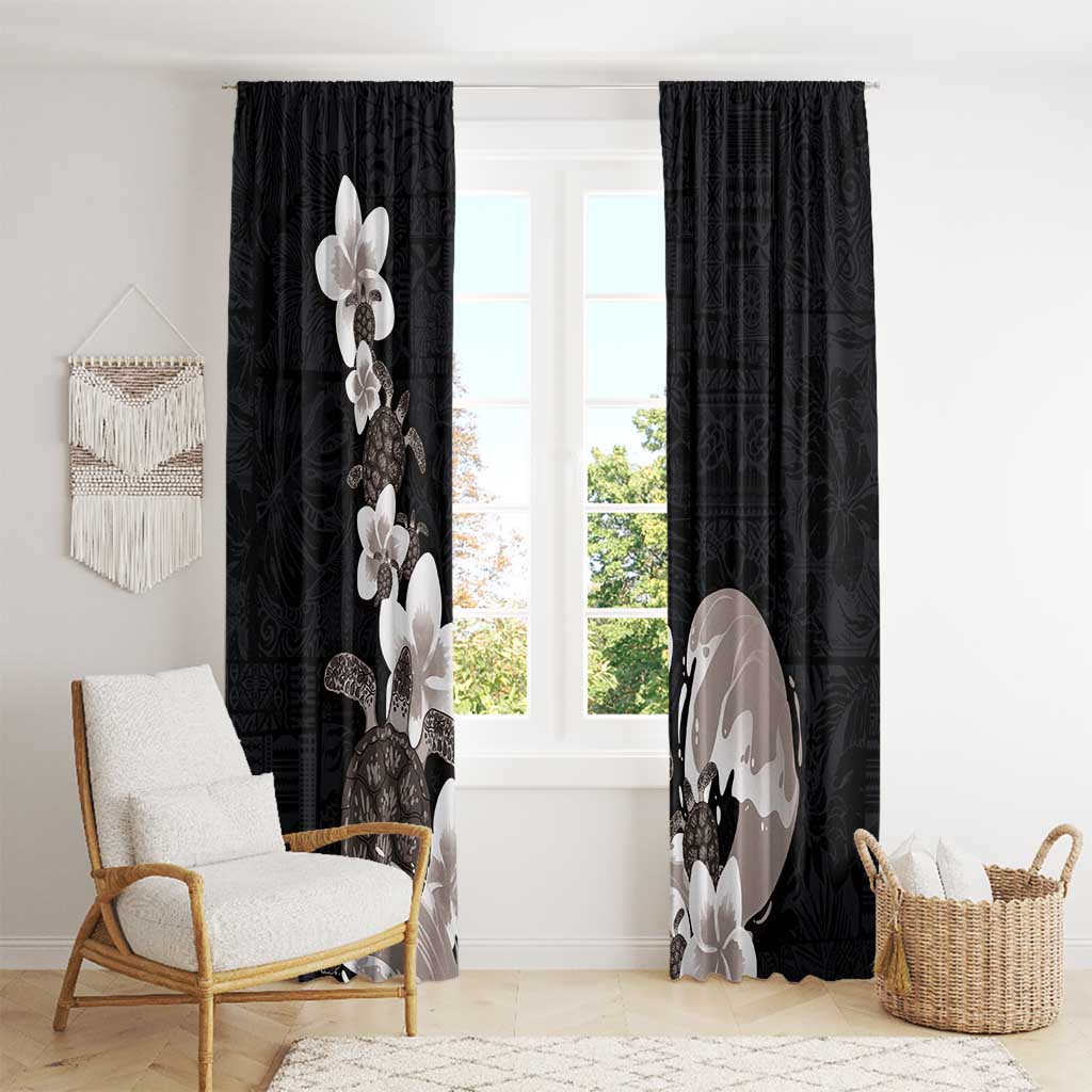 Hawaiian Plumeria and Turtle Window Curtain with Polynesian Tribal Art Pattern Grayscale Color LT03 - Polynesian Pride