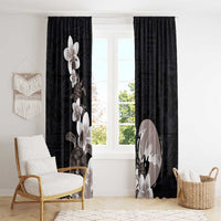 Hawaiian Plumeria and Turtle Window Curtain with Polynesian Tribal Art Pattern Grayscale Color LT03 - Polynesian Pride