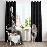 Hawaiian Plumeria and Turtle Window Curtain with Polynesian Tribal Art Pattern Grayscale Color LT03 - Polynesian Pride