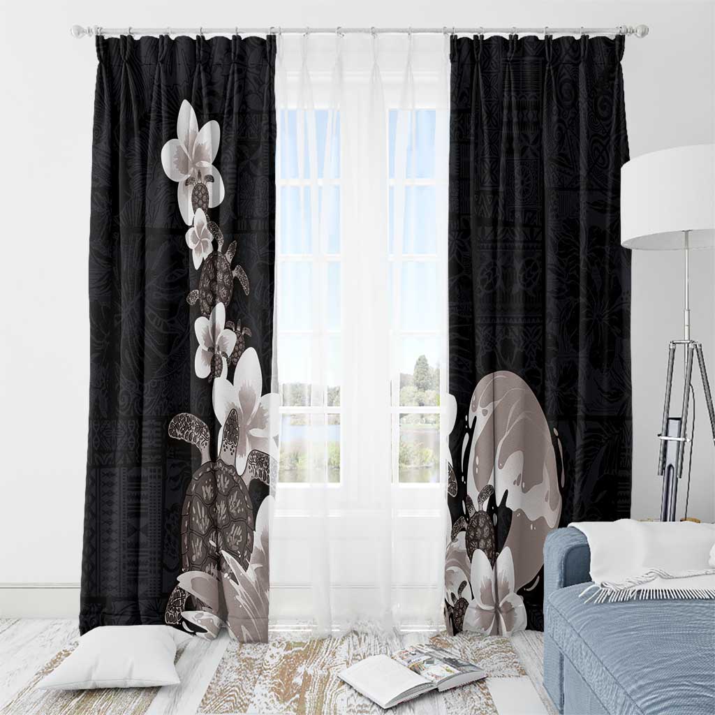 Hawaiian Plumeria and Turtle Window Curtain with Polynesian Tribal Art Pattern Grayscale Color LT03 - Polynesian Pride