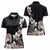 Hawaiian Plumeria and Turtle Women Polo Shirt with Polynesian Tribal Art Pattern Grayscale Color