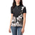 Hawaiian Plumeria and Turtle Women Polo Shirt with Polynesian Tribal Art Pattern Grayscale Color