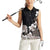 Hawaiian Plumeria and Turtle Women Sleeveless Polo Shirt with Polynesian Tribal Art Pattern Grayscale Color