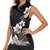 Hawaiian Plumeria and Turtle Women Sleeveless Polo Shirt with Polynesian Tribal Art Pattern Grayscale Color