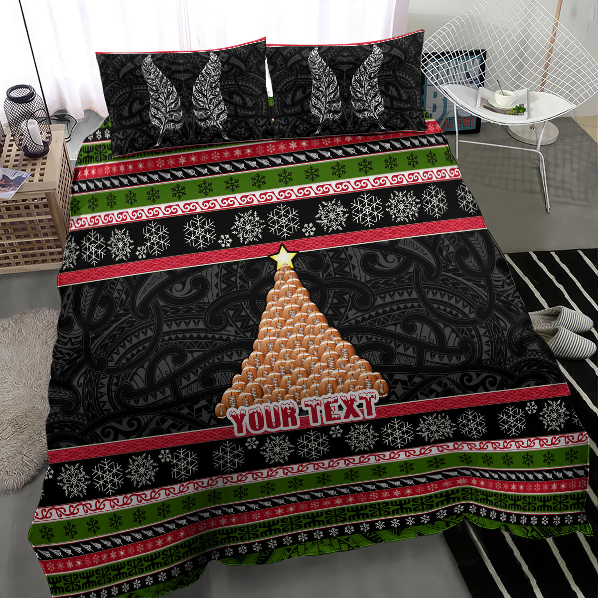 Personalized New Zealand Meri Kirihimete Bedding Set Maori Warrior with Rugby Christmas Tree LT03 - Polynesian Pride
