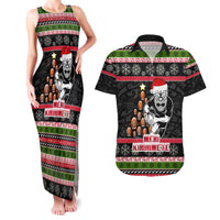 Personalized New Zealand Meri Kirihimete Couples Matching Tank Maxi Dress and Hawaiian Shirt Maori Warrior with Rugby Christmas Tree LT03 Black - Polynesian Pride