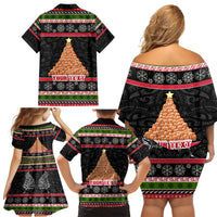 Personalized New Zealand Meri Kirihimete Family Matching Off Shoulder Short Dress and Hawaiian Shirt Maori Warrior with Rugby Christmas Tree LT03 - Polynesian Pride