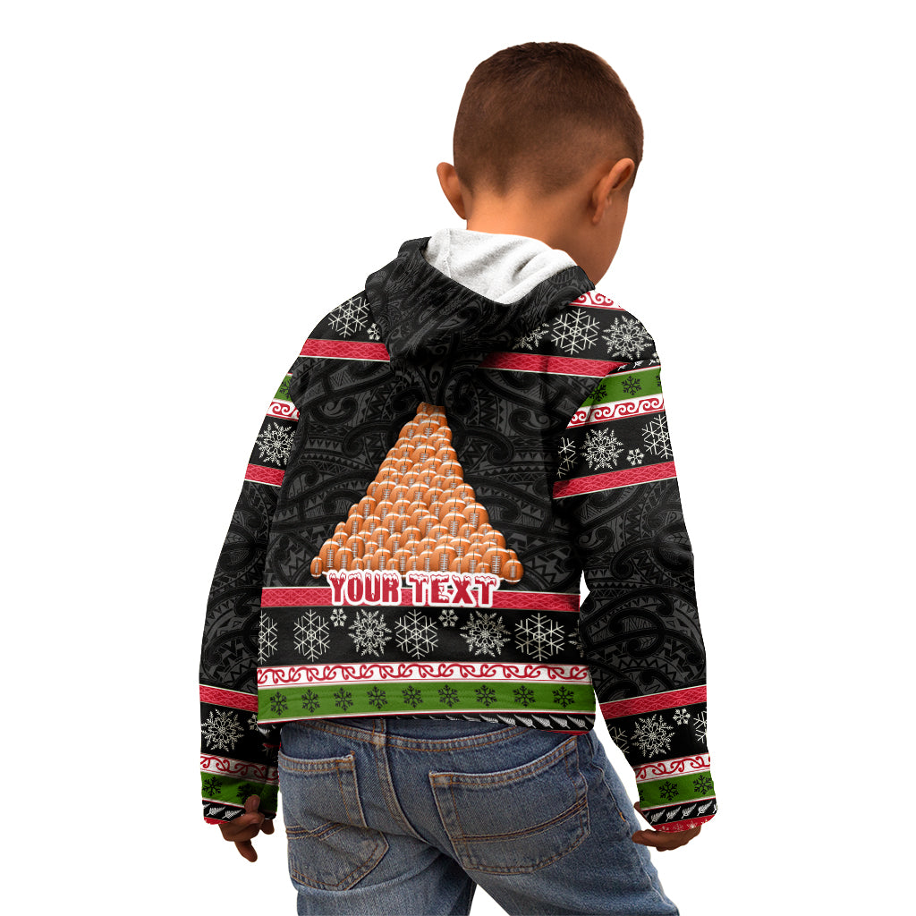 Personalized New Zealand Meri Kirihimete Kid Hoodie Maori Warrior with Rugby Christmas Tree LT03 - Polynesian Pride