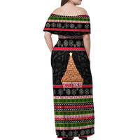 Personalized New Zealand Meri Kirihimete Off Shoulder Maxi Dress Maori Warrior with Rugby Christmas Tree LT03 - Polynesian Pride