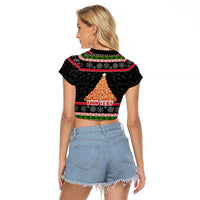 Personalized New Zealand Meri Kirihimete Raglan Cropped T Shirt Maori Warrior with Rugby Christmas Tree LT03 - Polynesian Pride