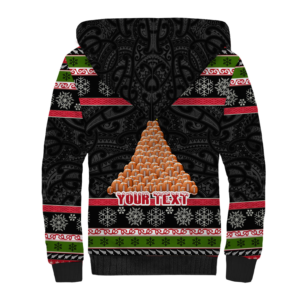 Personalized New Zealand Meri Kirihimete Sherpa Hoodie Maori Warrior with Rugby Christmas Tree LT03 - Polynesian Pride