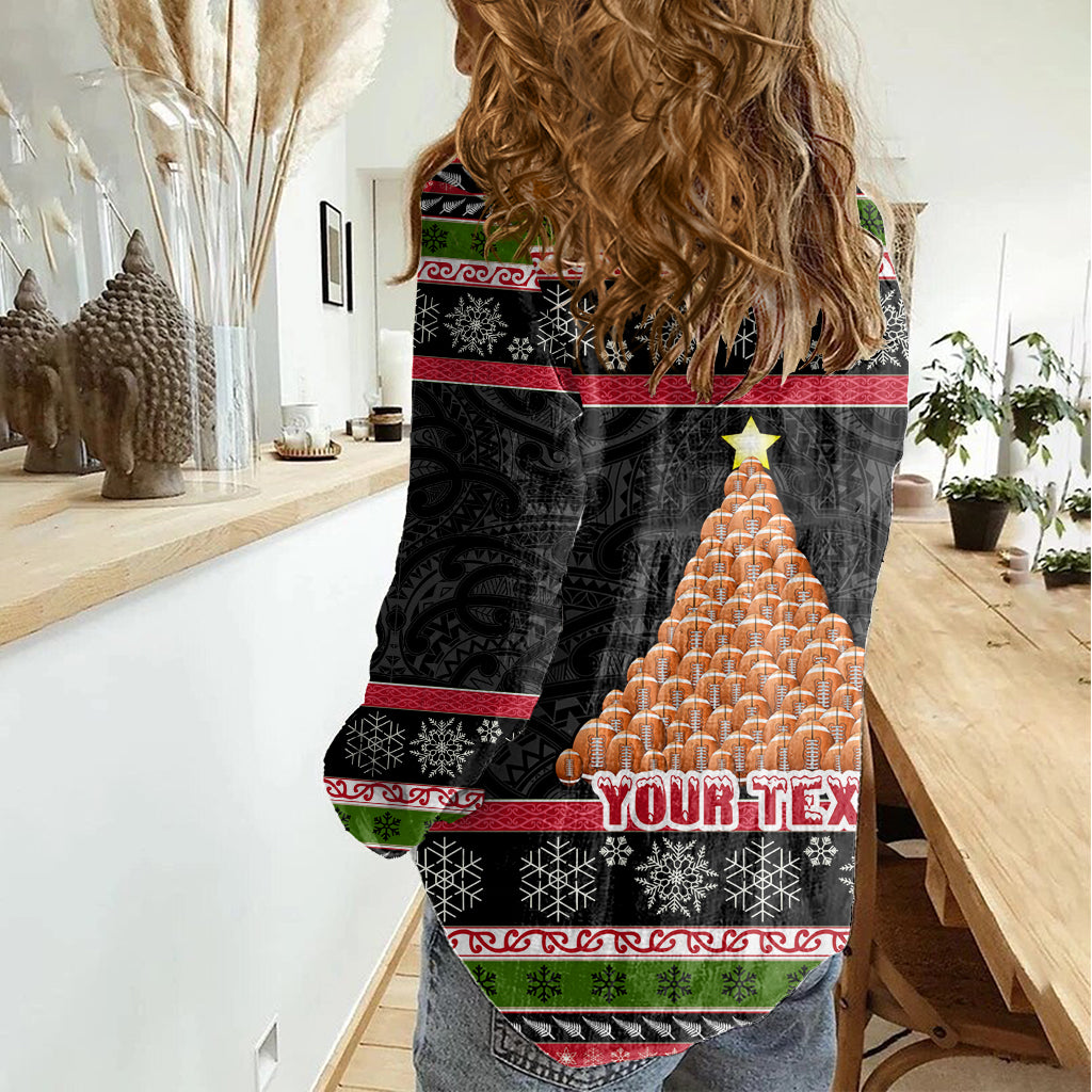 Personalized New Zealand Meri Kirihimete Women Casual Shirt Maori Warrior with Rugby Christmas Tree LT03 - Polynesian Pride