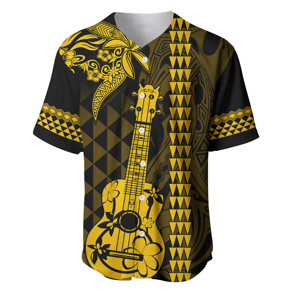 Custom Hawaii Baseball Jersey Ukelele and Hula Girl Mix Kakau Pattern LT03 Yellow - Polynesian Pride