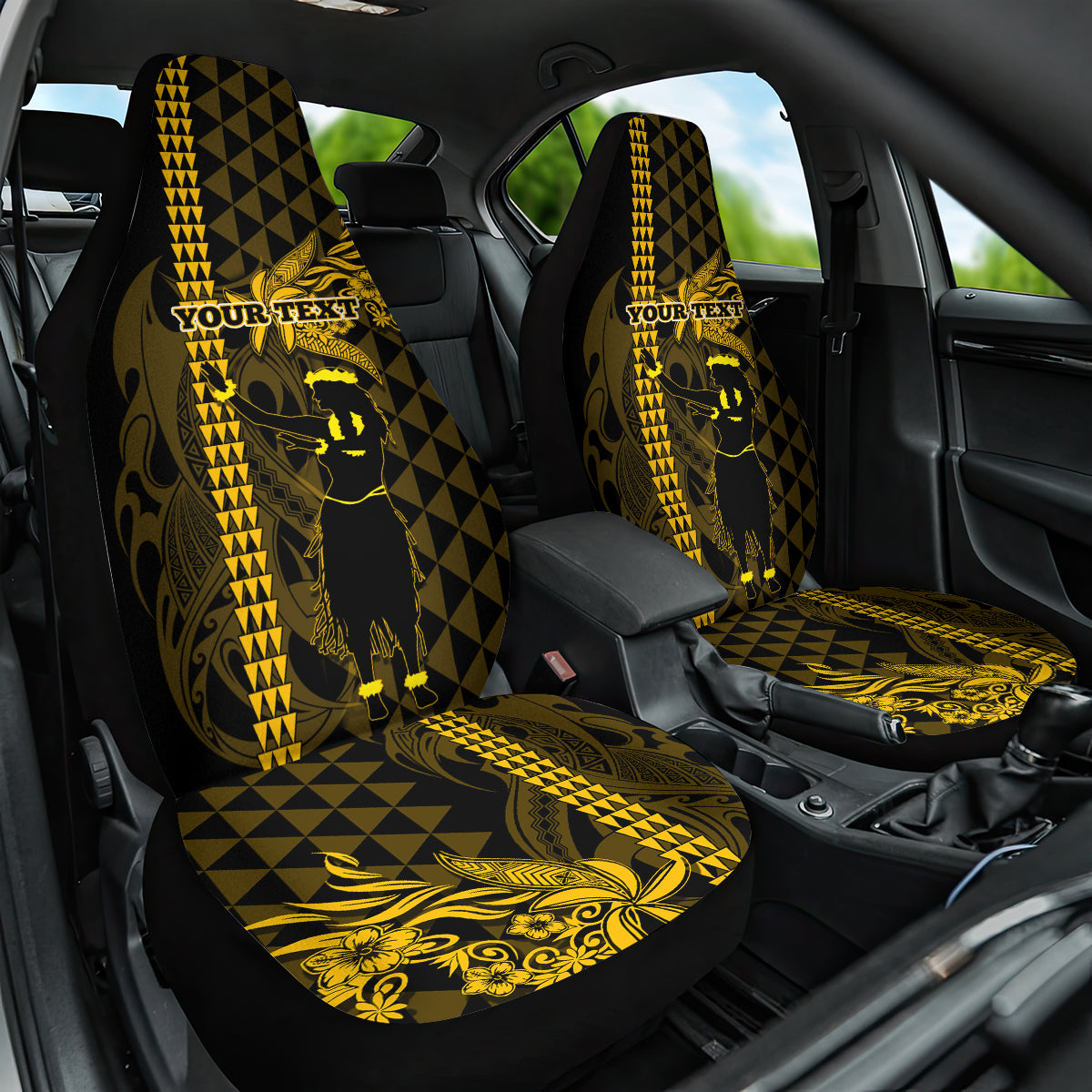 Custom Hawaii Car Seat Cover Ukelele and Hula Girl Mix Kakau Pattern LT03 One Size Yellow - Polynesian Pride