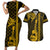 Custom Hawaii Couples Matching Short Sleeve Bodycon Dress and Hawaiian Shirt Ukelele and Hula Girl Mix Kakau Pattern LT03 Yellow - Polynesian Pride