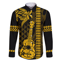 Custom Hawaii Family Matching Long Sleeve Bodycon Dress and Hawaiian Shirt Ukelele and Hula Girl Mix Kakau Pattern LT03 Dad's Shirt - Long Sleeve Yellow - Polynesian Pride