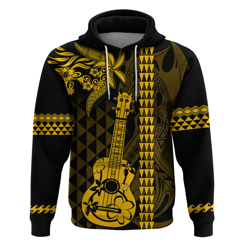 Custom Hawaii Hoodie Ukelele and Hula Girl Mix Kakau Pattern LT03 Pullover Hoodie Yellow - Polynesian Pride