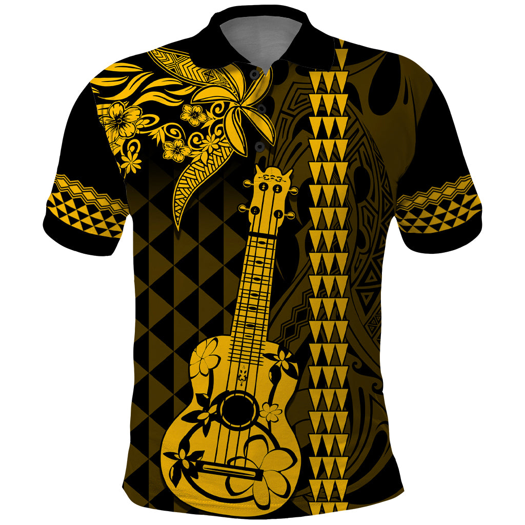 Custom Hawaii Polo Shirt Ukelele and Hula Girl Mix Kakau Pattern LT03 Yellow - Polynesian Pride