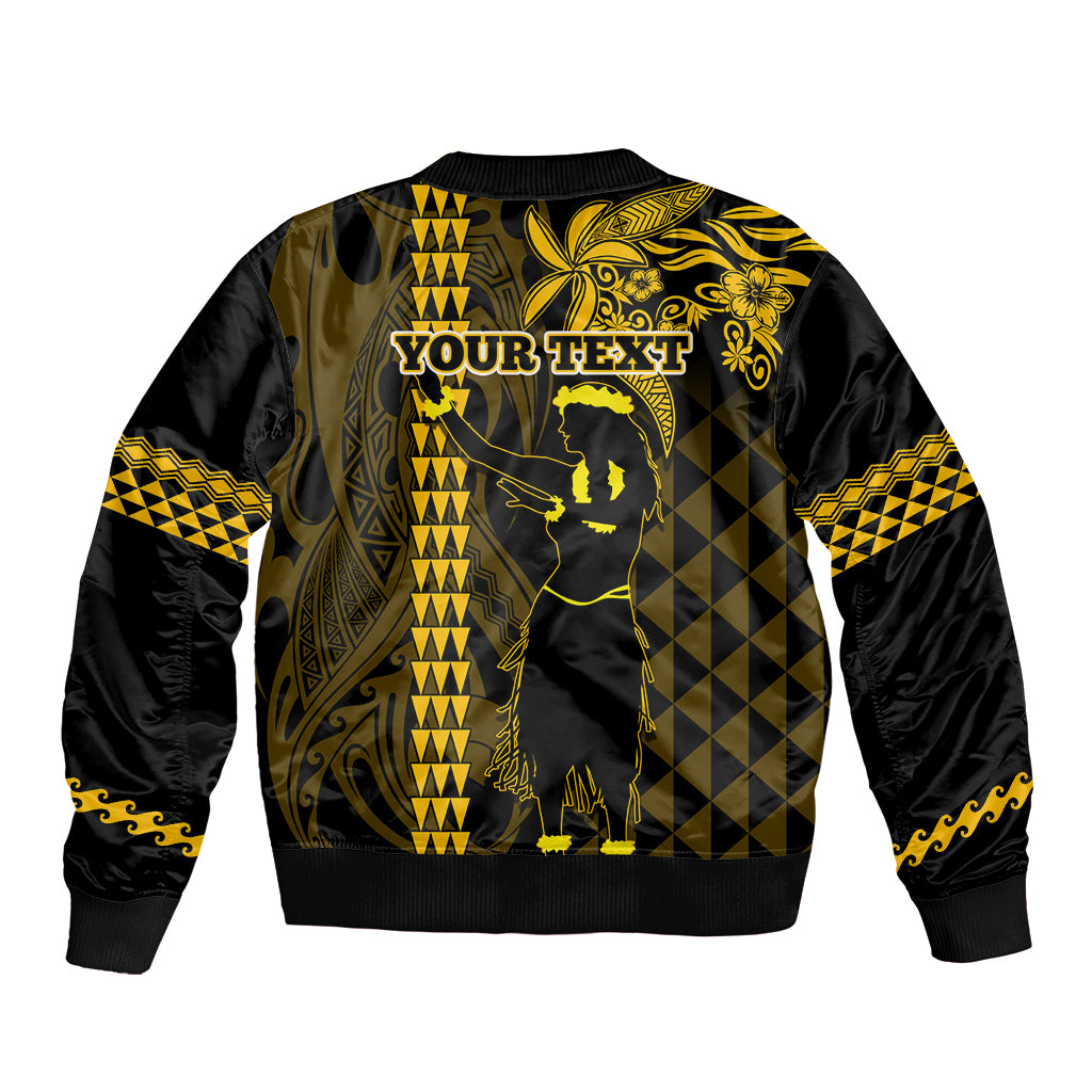 Custom Hawaii Sleeve Zip Bomber Jacket Ukelele and Hula Girl Mix Kakau Pattern LT03 - Polynesian Pride