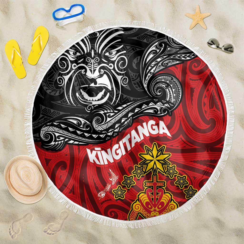 Maori King Movement Beach Blanket Ko Te Mana Motuhake Emblem with Moko and Polynesian Art Tattoo LT03 One Size 150cm Red - Polynesian Pride