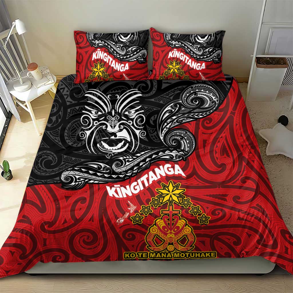 The Kingitanga - Maori King Movement Bedding Set Ko Te Mana Motuhake Emblem with Moko and Polynesian Art Tattoo