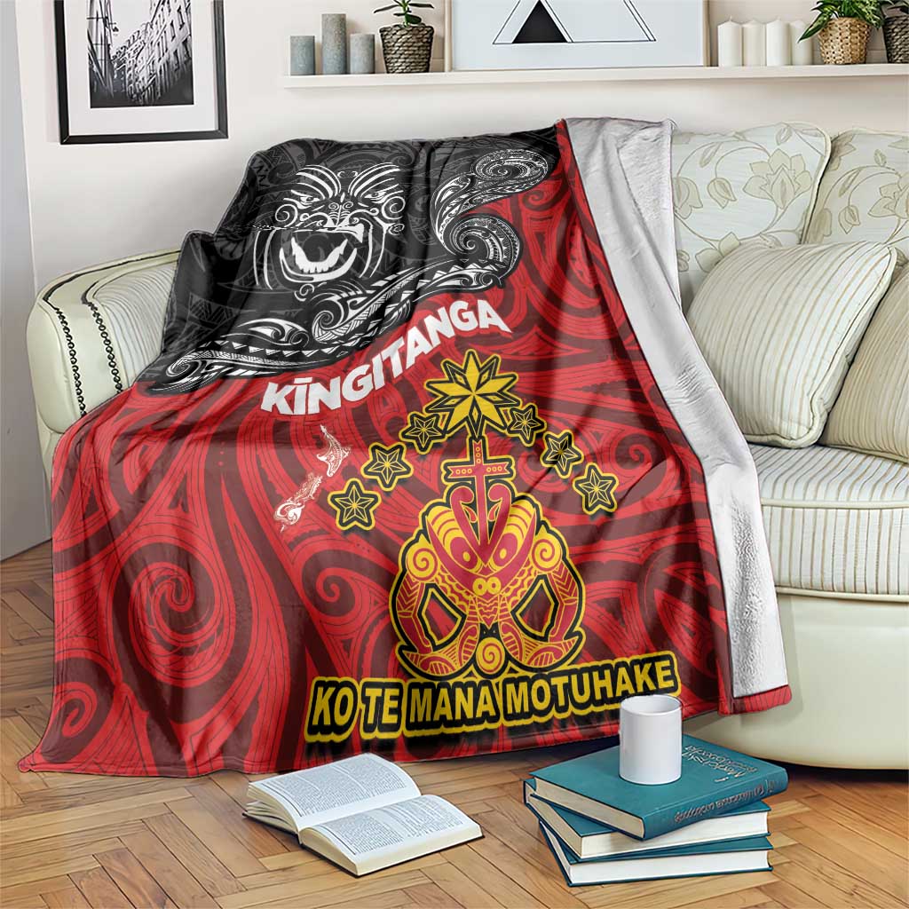 Maori King Movement Blanket Ko Te Mana Motuhake Emblem with Moko and Polynesian Art Tattoo LT03 Red - Polynesian Pride